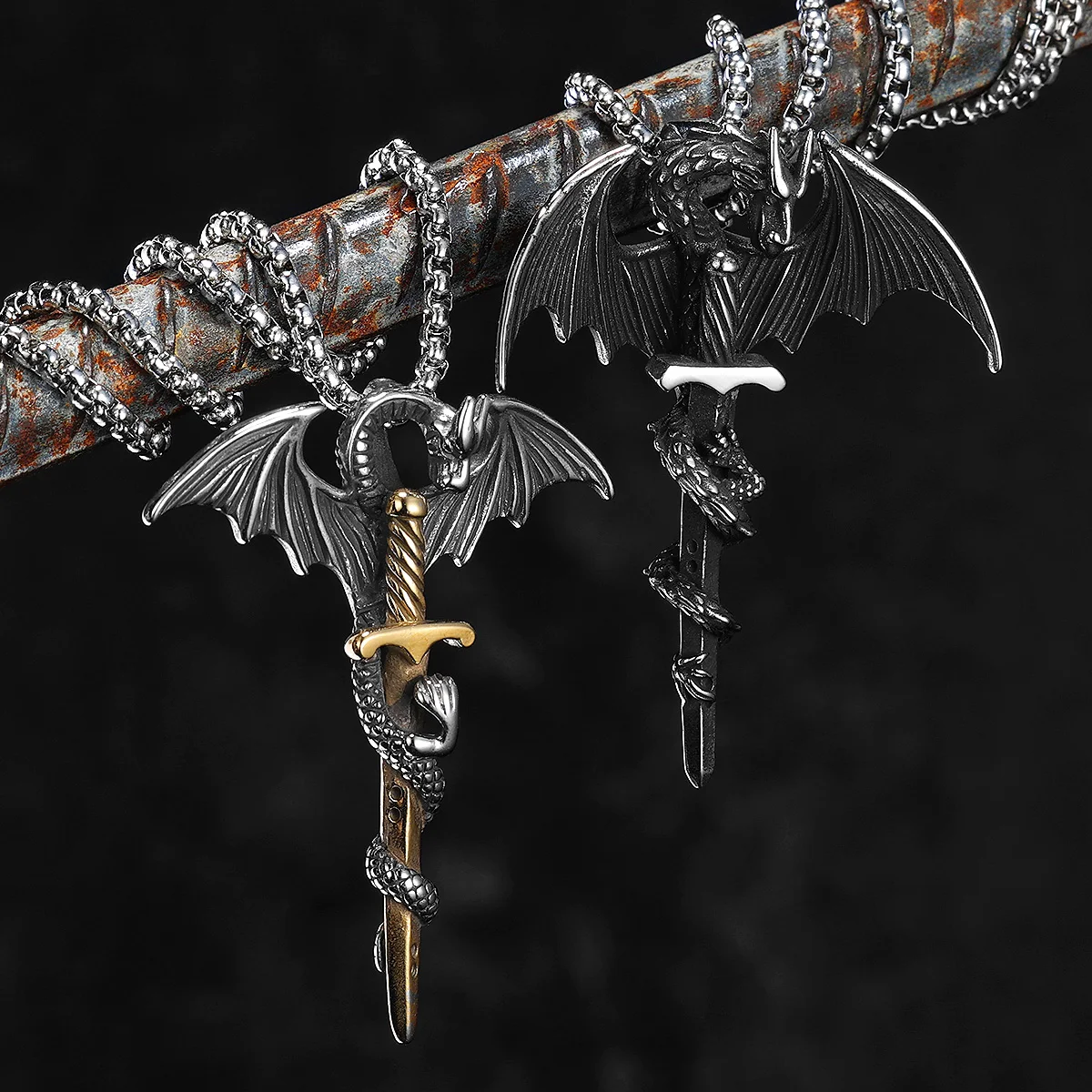 Dragon Slaying Sword Men Necklaces Stainless Steel Pendant Chain Women Punk Fashion Jewelry New Accessories Gifts Wholesale