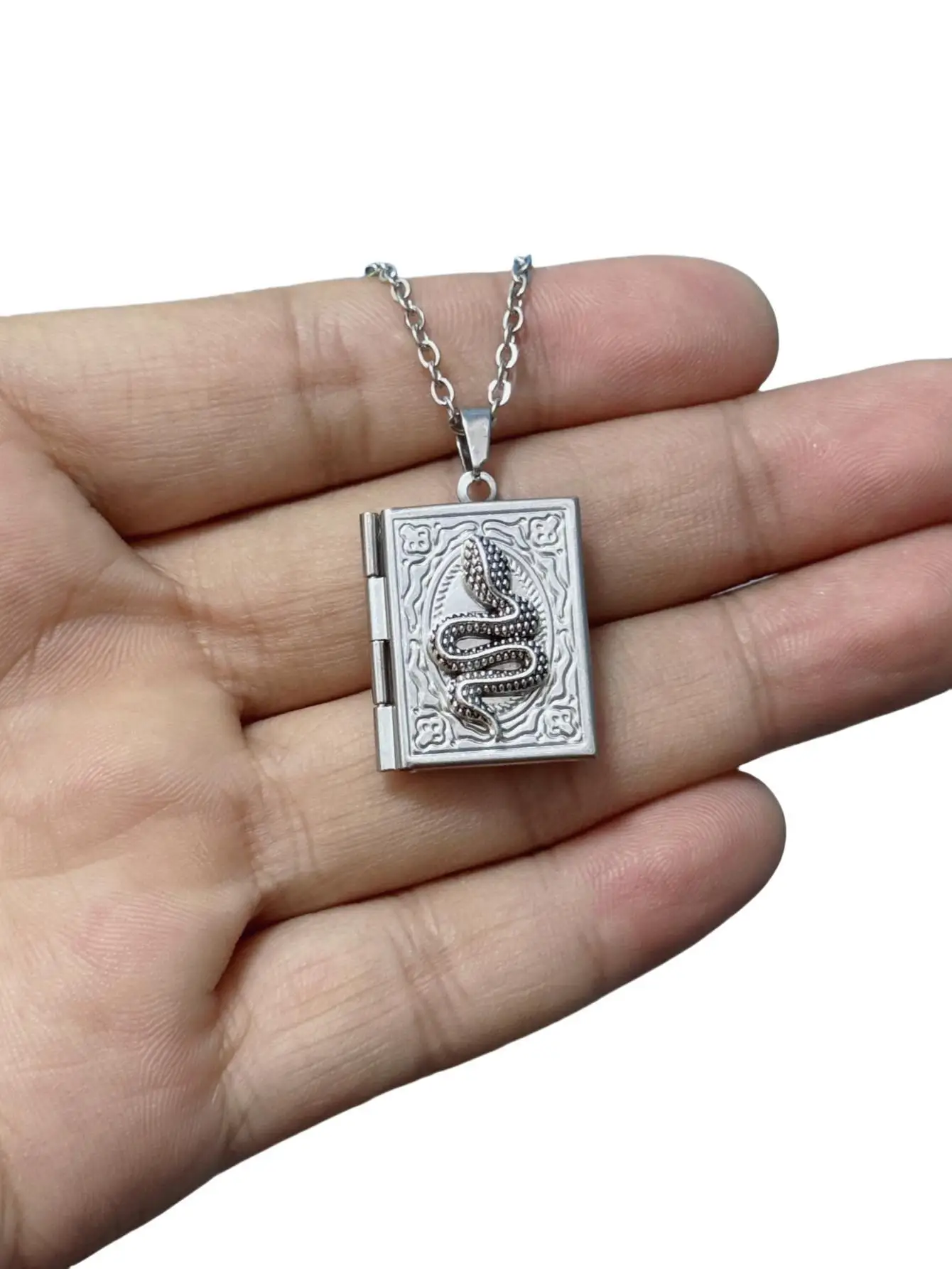 Gothic Book Animal Necklace, Photo Box Charm, Fire Dragon Moth Snake Rose Bat Sun Necklace, Vintage Jewelry Gifts For Her/Him