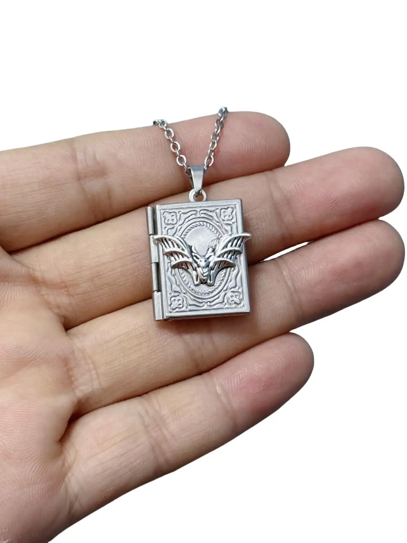 Gothic Book Animal Necklace, Photo Box Charm, Fire Dragon Moth Snake Rose Bat Sun Necklace, Vintage Jewelry Gifts For Her/Him