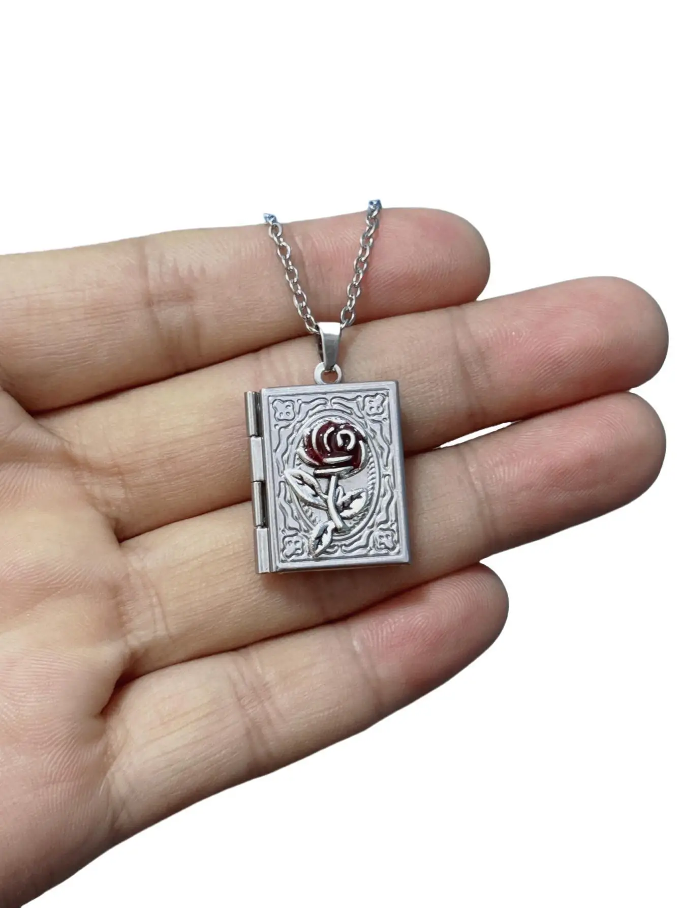 Gothic Book Animal Necklace, Photo Box Charm, Fire Dragon Moth Snake Rose Bat Sun Necklace, Vintage Jewelry Gifts For Her/Him