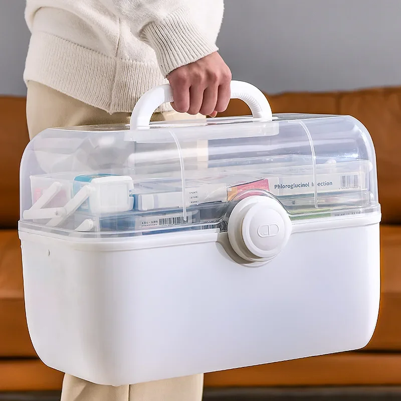 3 Layer Large Capacity Family Medicine Organizer Box Portable First Aid Kit Family Emergency Pharmacy Storage Container Pill Box