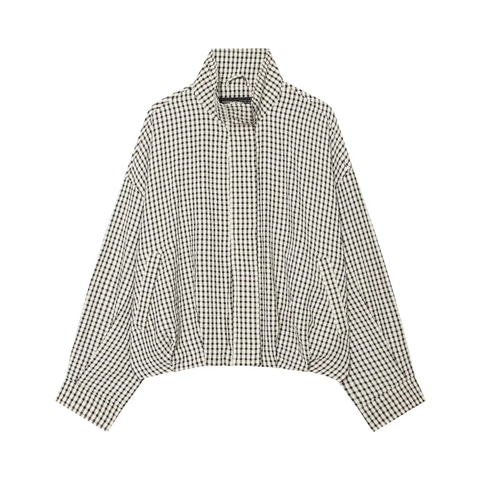 Streetwear Plaid Varsity Jacket Women Chic High Neck Long Sleeve Open Front Coat Harajuku Loose Casual Cardigan Tops Blouse