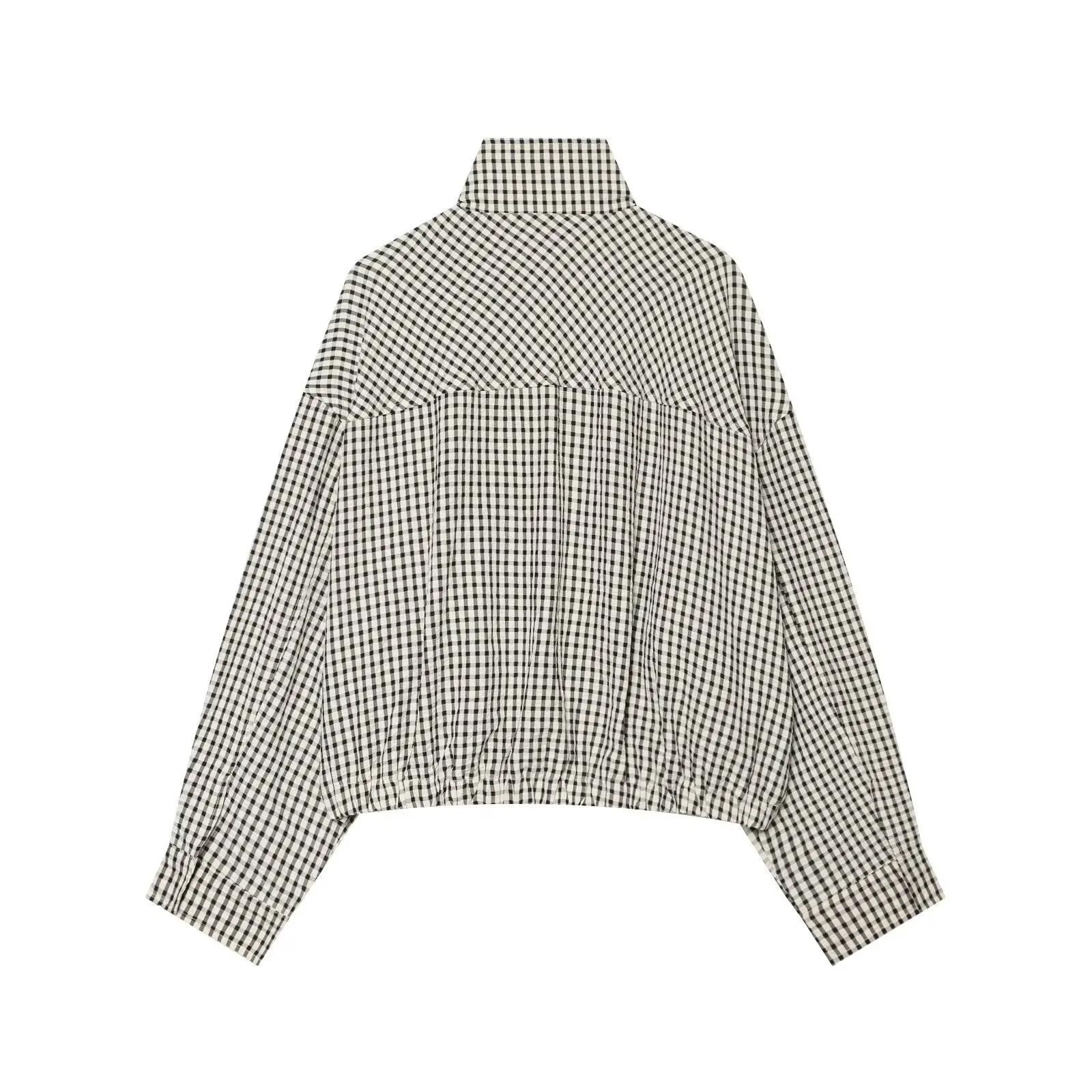 Streetwear Plaid Varsity Jacket Women Chic High Neck Long Sleeve Open Front Coat Harajuku Loose Casual Cardigan Tops Blouse