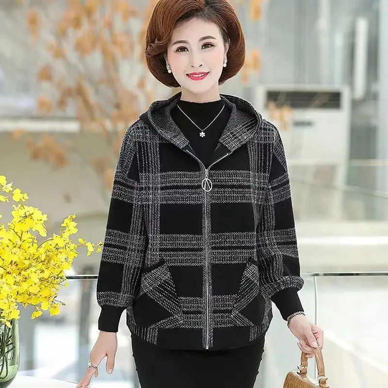 Plaid Zipper Thick Warm Loose Office Lady Simplicity Jackets Vintage Autumn Winter Long Sleeve Patchwork Pocket Women Clothing