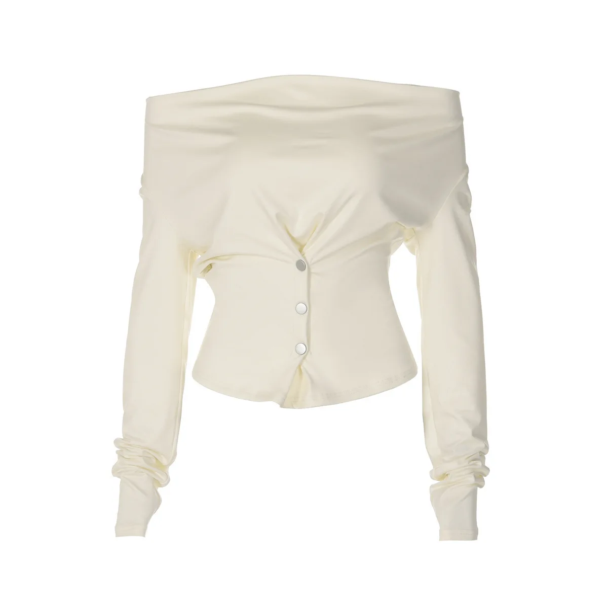 Women's 2026 Fashion Early Autumn Long Sleeve Slim Niche Design Button Waist Solid Color Top