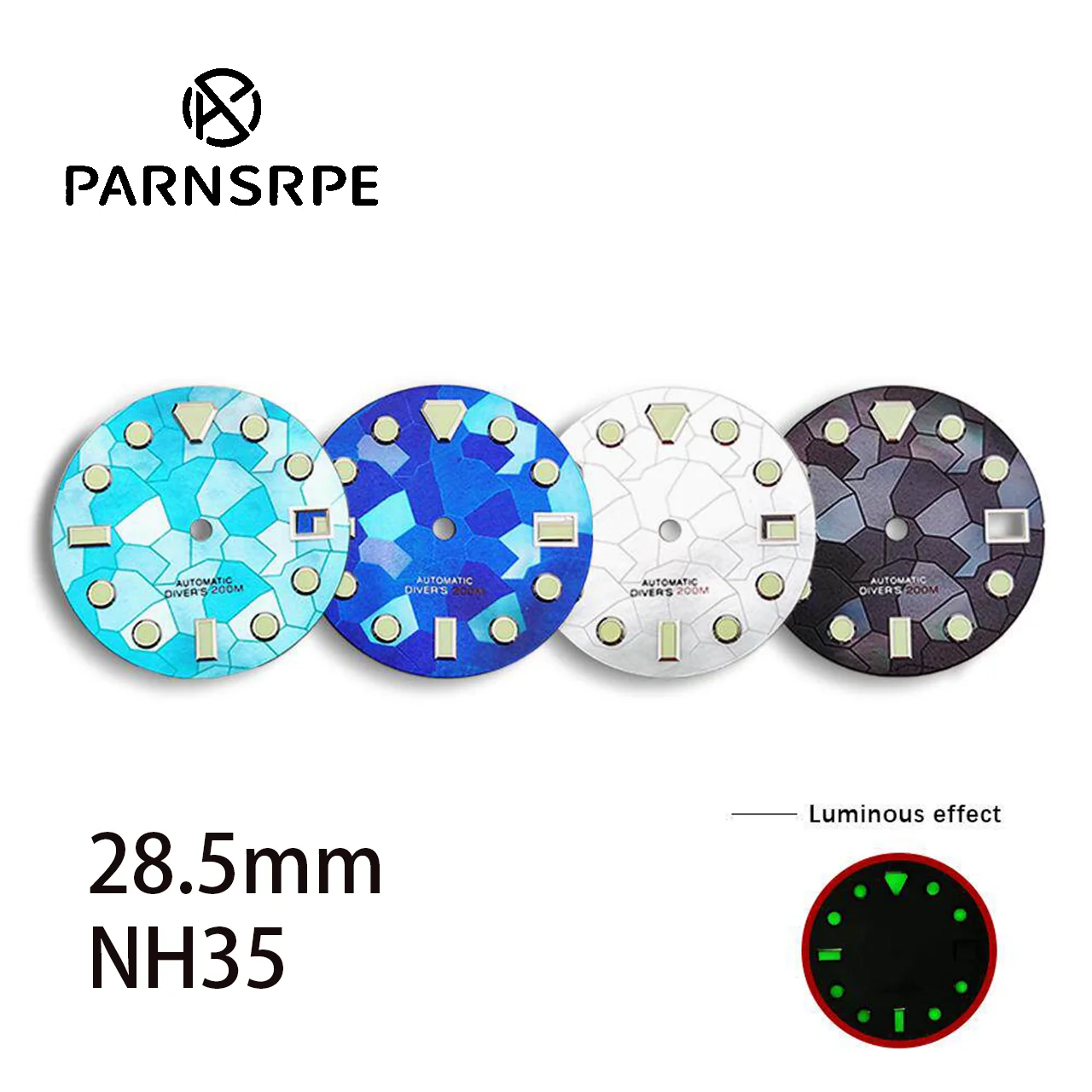 28.5mm Irregular Color Block Watch Dial Luminous Unique DIY Mod Replacement Parts For Mens Mechanical Watch Fits NH35 Movement