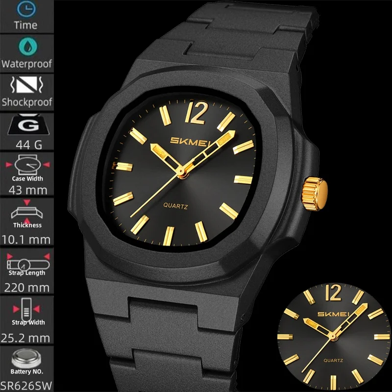 Skmei Bracelet Watches for Mens Analog Display 50M Waterproof Simple Style Quartz Wristwatch Square Watch