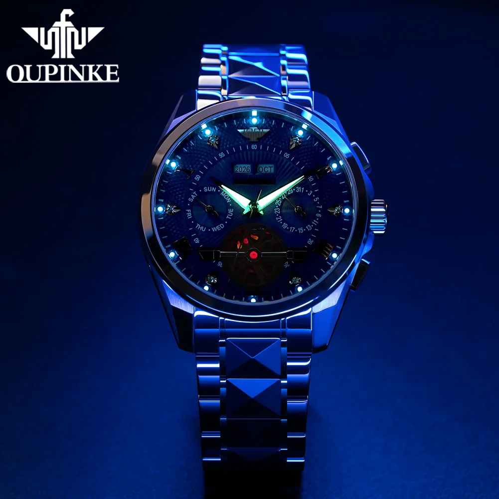 OUPINKE Fashion Business Hollow Mechanical Watch 50M Waterproof Watches For Men Week Date Male Automatic Hand Clock 3270