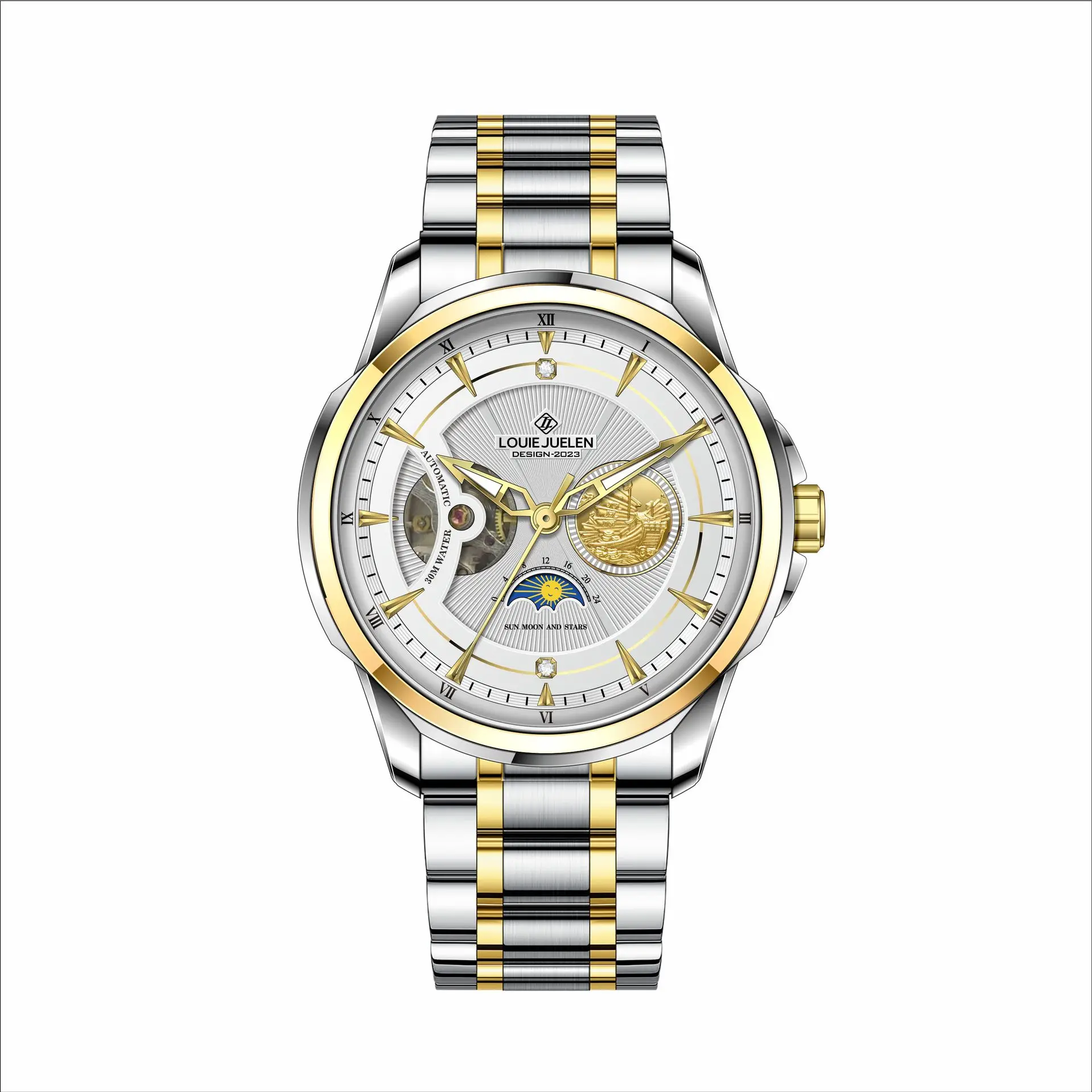 Men Automatic Mechanical Watch Luminous 50M Waterproof Mineral Glass Steel Strap Butterfly Buckle Business Male Wristwatch