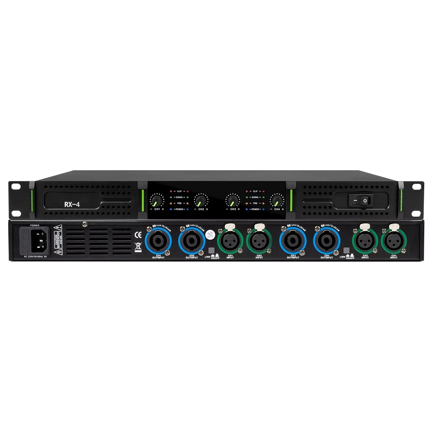 RX-4 High Power Digital 4 Channel Amplifier Professional Audio Power Amplifier 800 Watts for Stage Performance