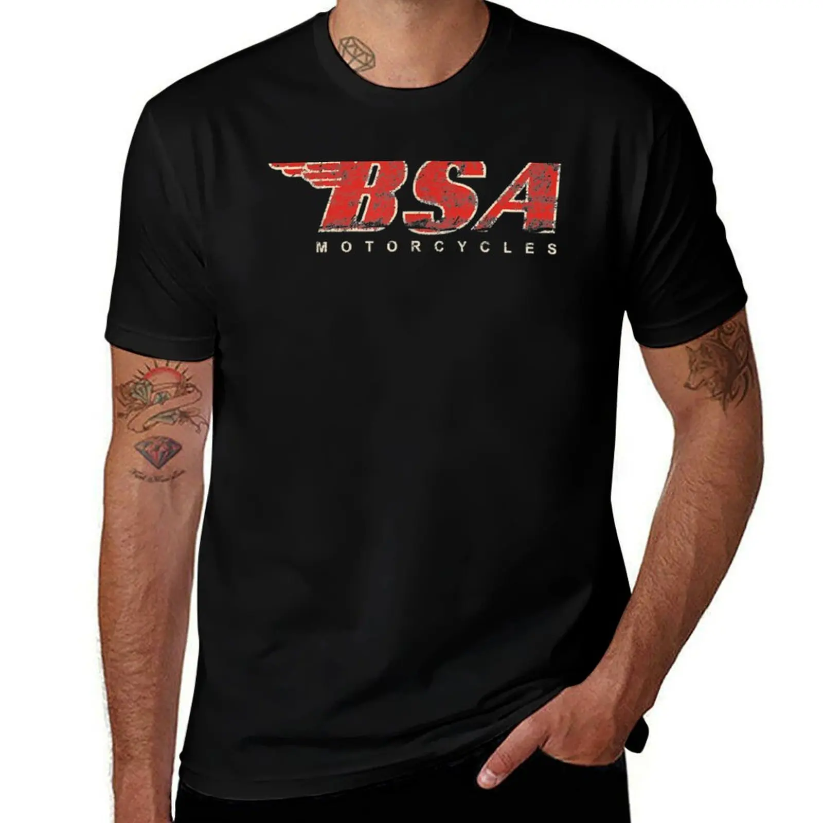 BSA-Motorcycle - BSA Motorcycle Tee Distressed Logo T-Shirt Soft Durable Cotton T-Shirt