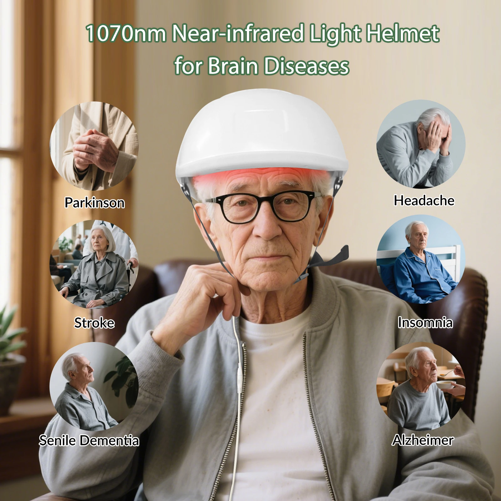 2026 1070nm Near-Infrared Red Light Therapy Brain Helmet Nerve Stimulator Device for Parkinson Stroke Autism Photobiomodulation
