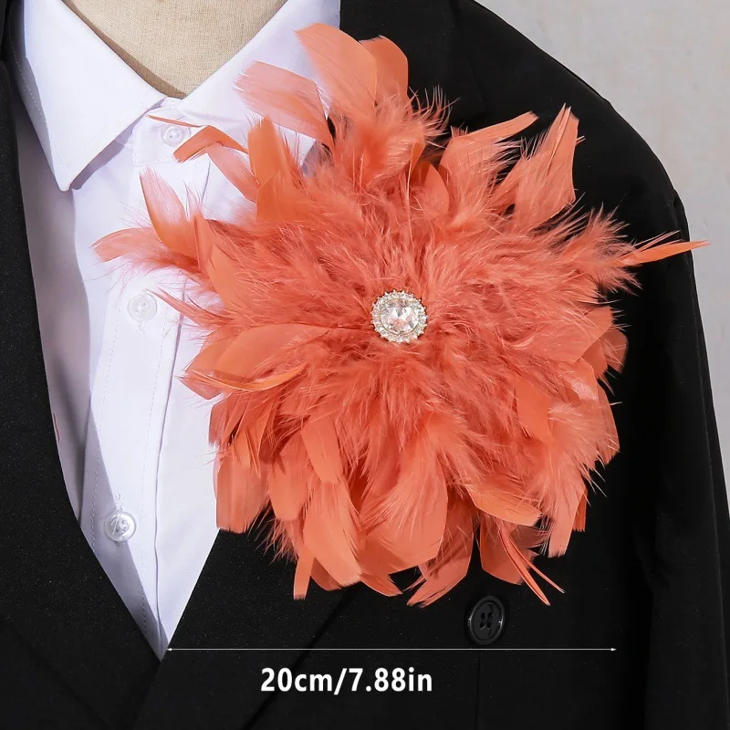 16cmFeather Crystal Brooch Handmade Jewelry Boutonnoeres Men Women's Fashion Clothing Dress Accessories Vintage High-end Corsage