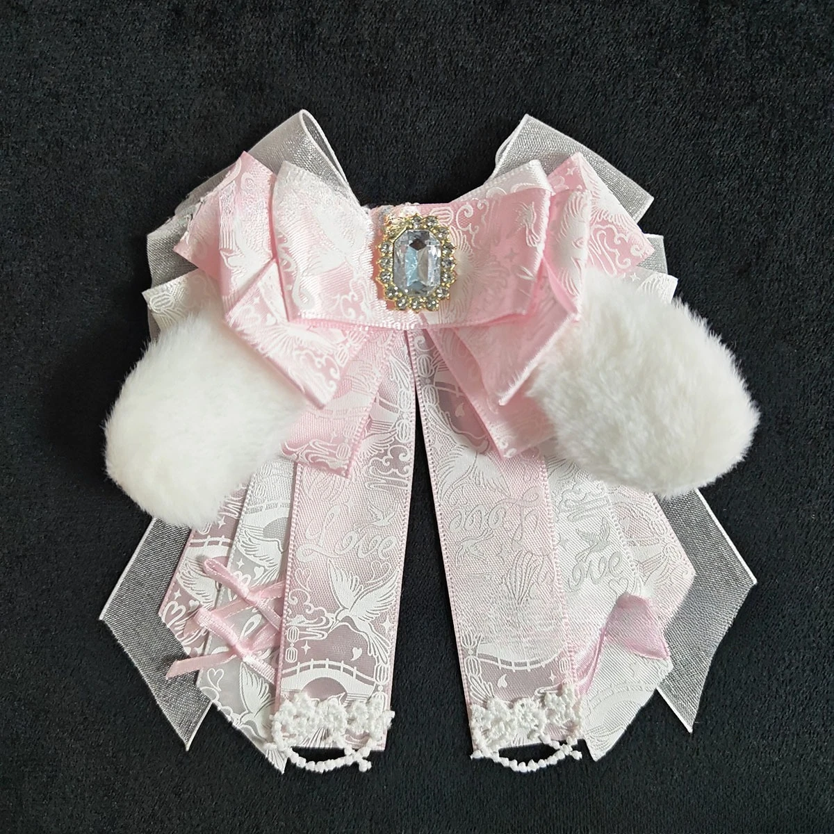 Rhinestone Heat-pressed Plush Ear Concert Support Stick Accessory Cute Cosplay Lolita Shirt Dress Brooch Bow Tie  Bag Charm
