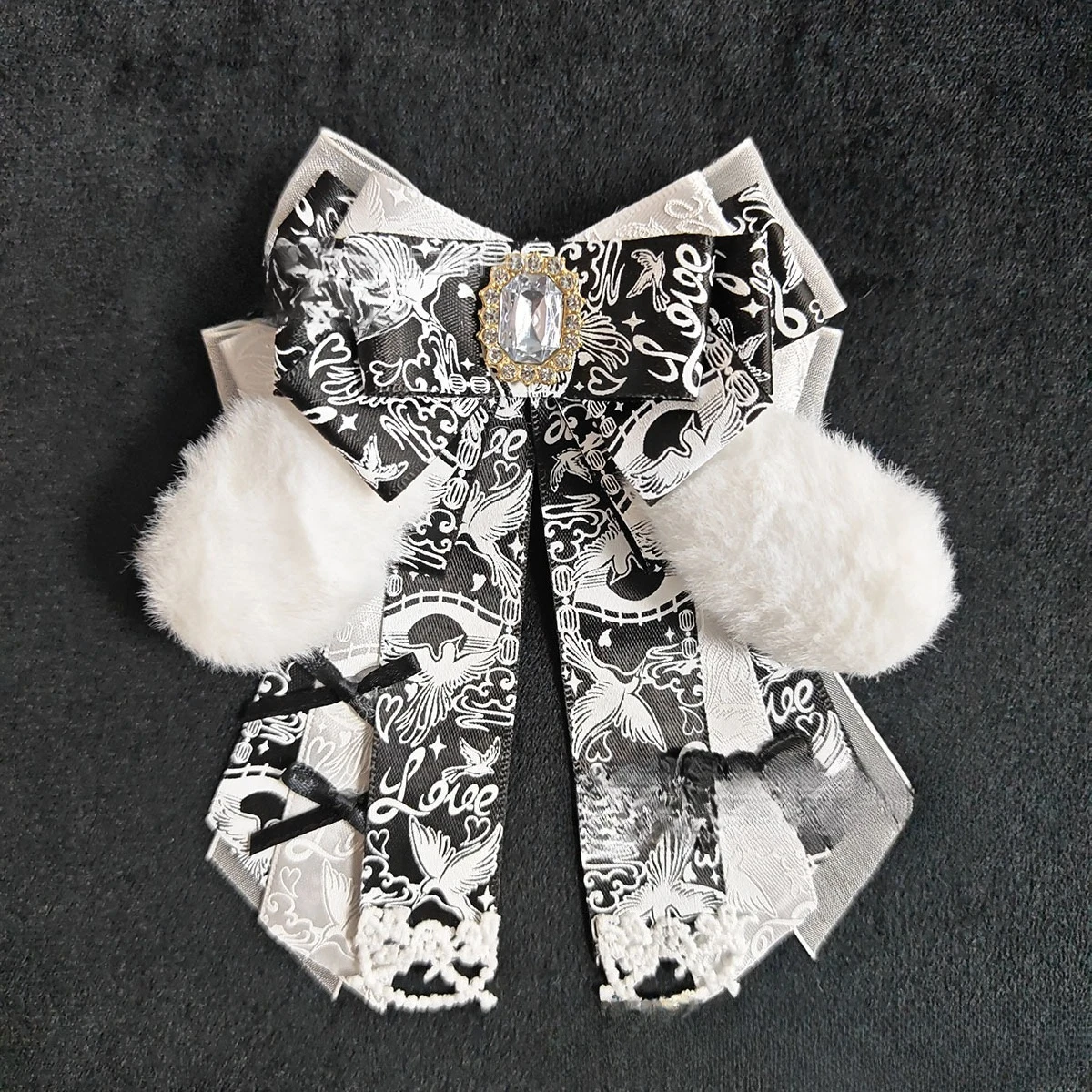 Rhinestone Heat-pressed Plush Ear Concert Support Stick Accessory Cute Cosplay Lolita Shirt Dress Brooch Bow Tie  Bag Charm
