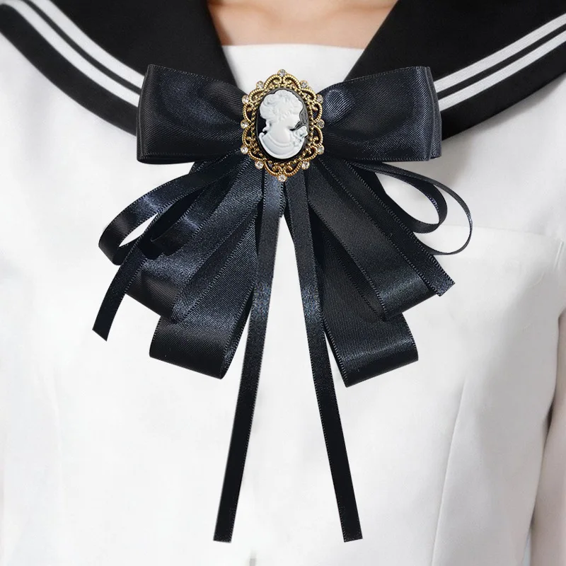 College Style Pearl Women's Brooch with Bow Ribbon Vintage JK Shirt Dress Daily Professional Neck Tie Handmade Gift Accessory