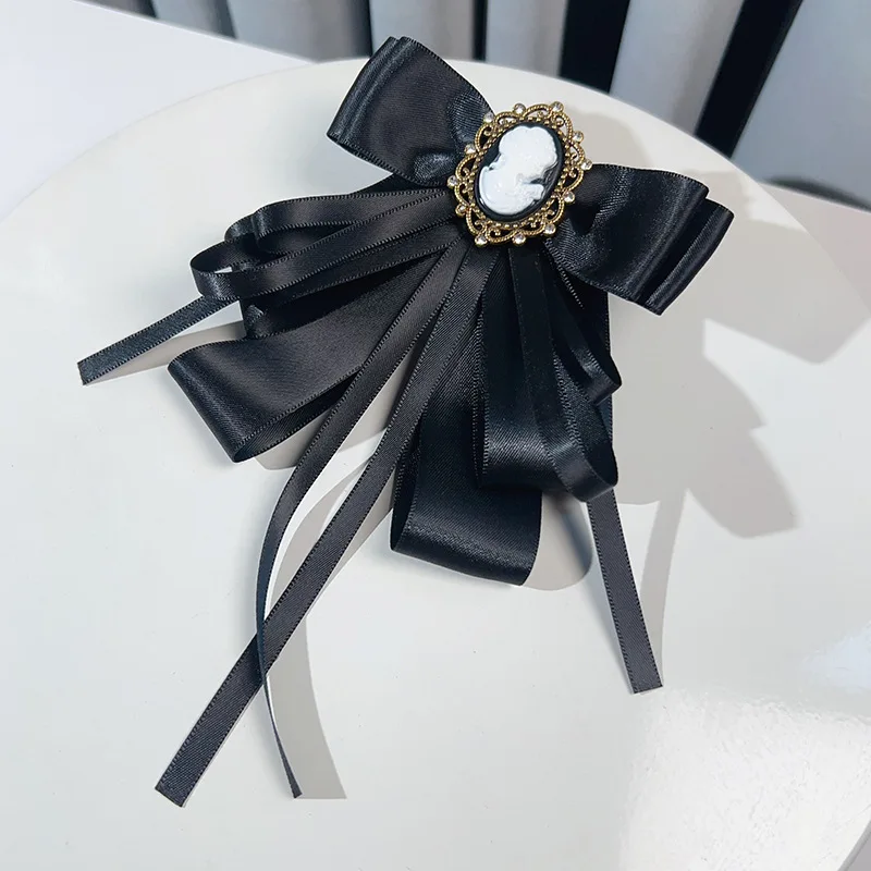 College Style Pearl Women's Brooch with Bow Ribbon Vintage JK Shirt Dress Daily Professional Neck Tie Handmade Gift Accessory