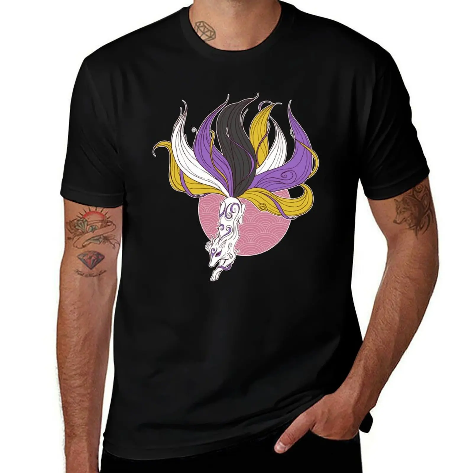 Nonbinary Pride Kitsune T-Shirt Work Daily Short Sleeve Top