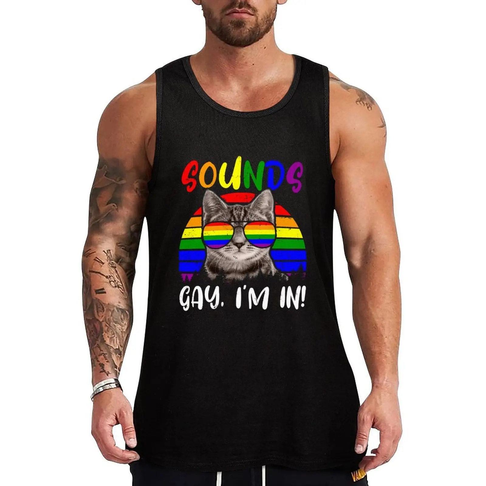 LGBT Pride Shirt Vintage Retro Sounds Gay I'm In Funny Rainbow Pride Cat Saying Lover Gifts Tank Top