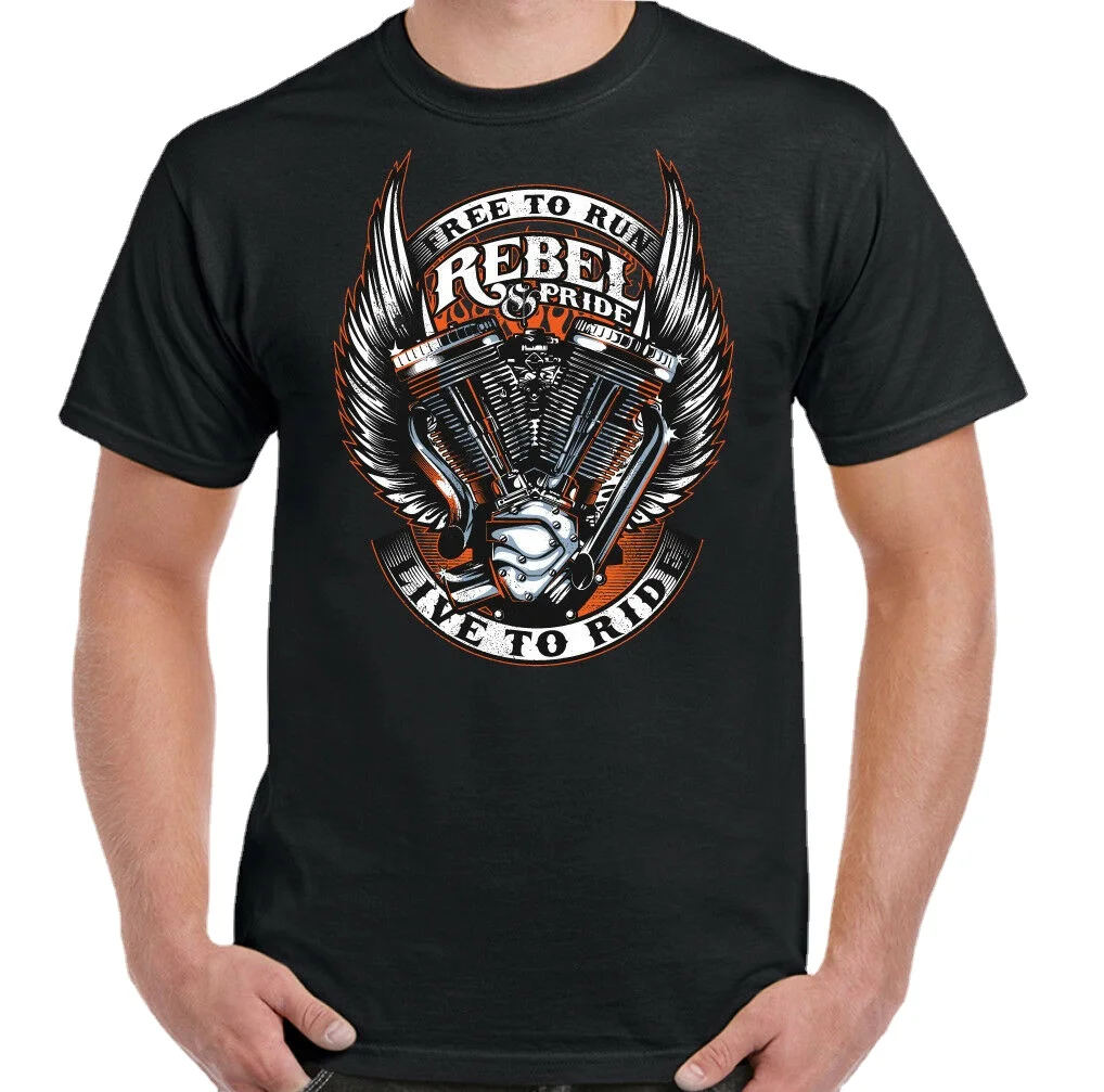 Rebel and Pride Mens Biker T-Shirt Motorbike Motorcycle Bike Chopper Indian MC
