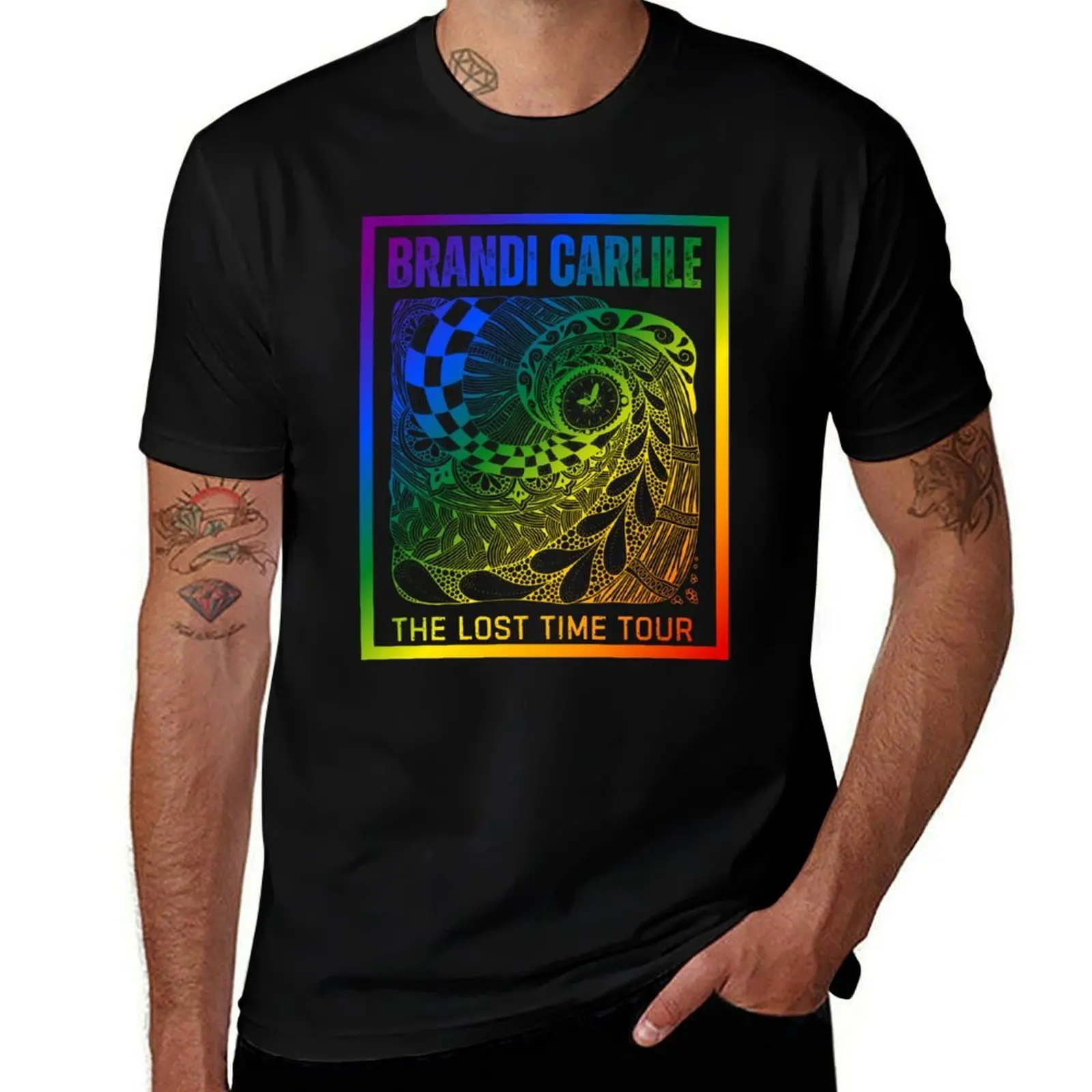 Brandi Carlile, Classic pride flag graphic, rainbow abstract clock graphic and text, LGBTQ+, positive vibes, Music festi T-Shirt