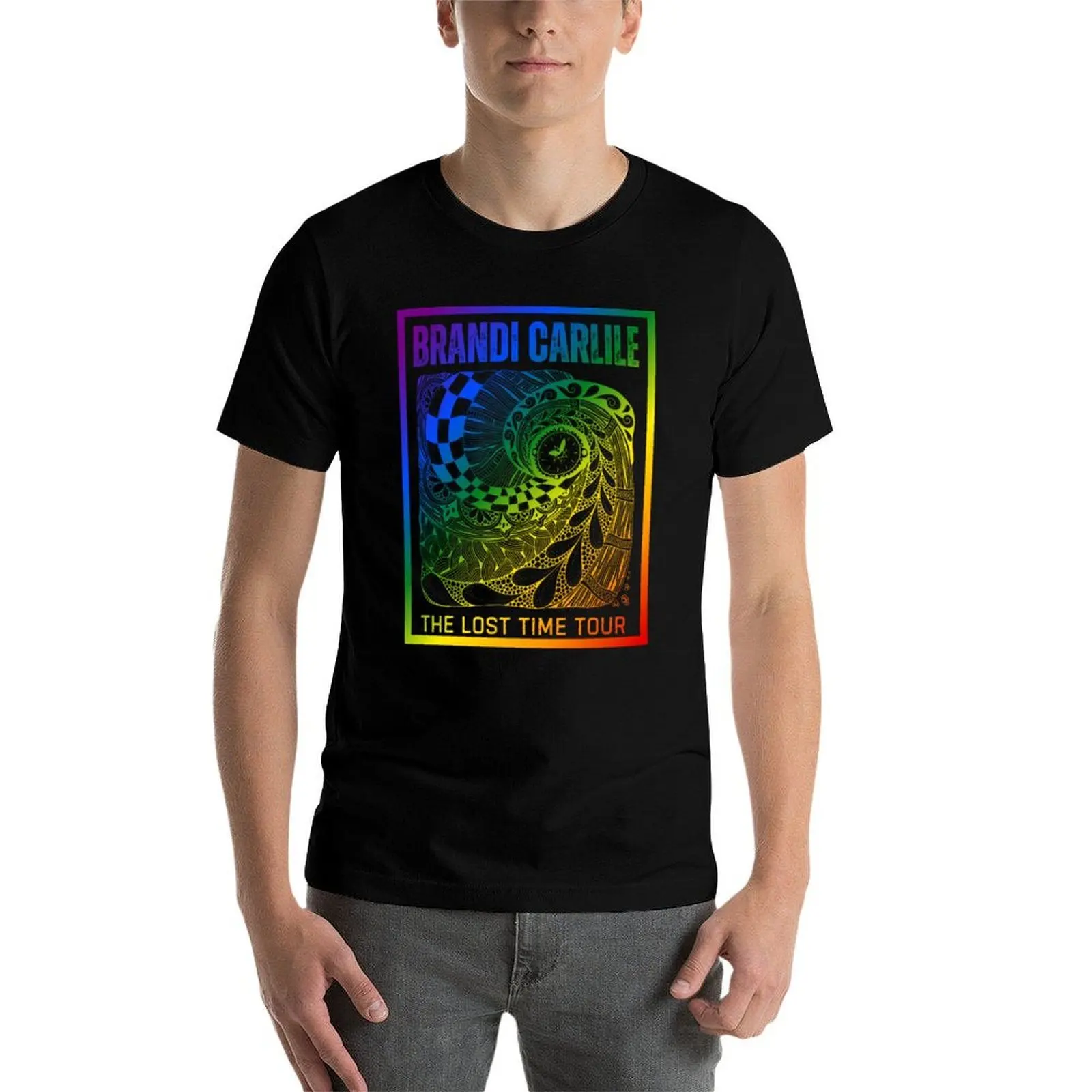 Brandi Carlile, Classic pride flag graphic, rainbow abstract clock graphic and text, LGBTQ+, positive vibes, Music festi T-Shirt