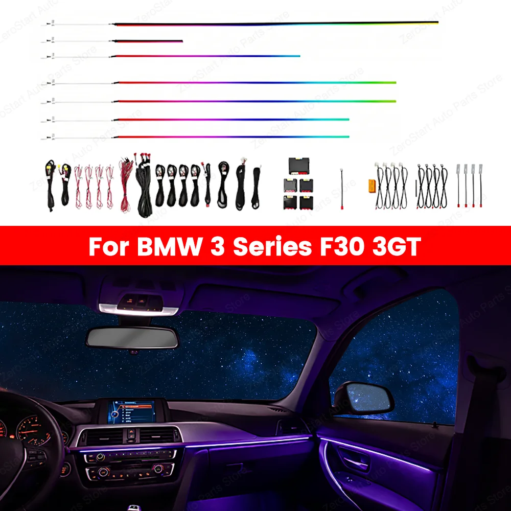 APP 256 Color RGB Colorful Atmosphere Light Soft decorative strip Colour Symphony Atmosphere Lamp For BMW 3 Sories F30 3GT Car