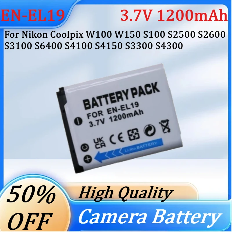 New EN-EL19 ENEL19 Camera Battery 1200mAh for Nikon Coolpix W100 W150 S100 S2500 S2600 S3100 S6400 S4100 S4150 S3300 S4300