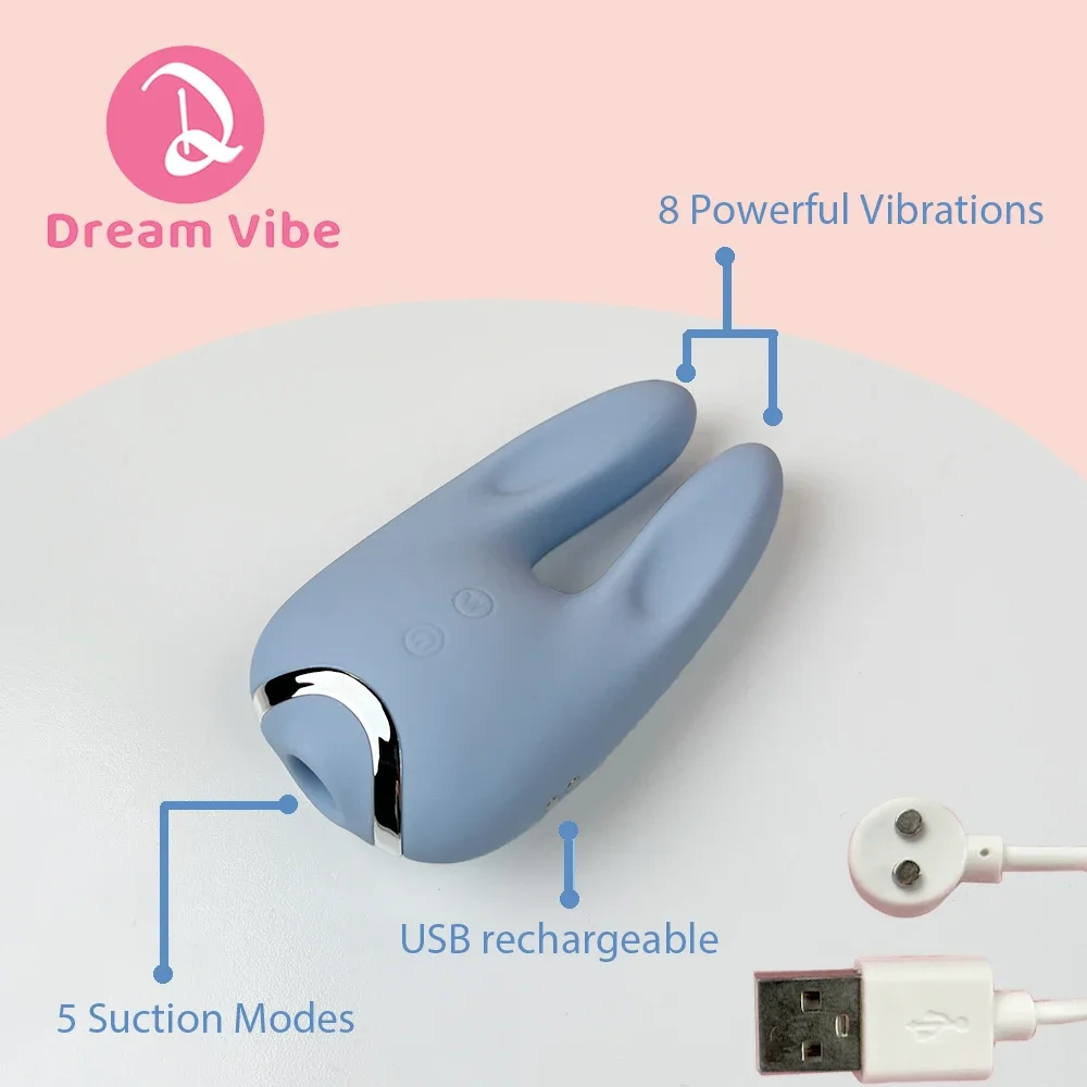 Blue Bunny Vibrator Dual Motors Quiet Suction & Vibration Powerful Clitoral Massager for Women Popular Sex Toy for Girls