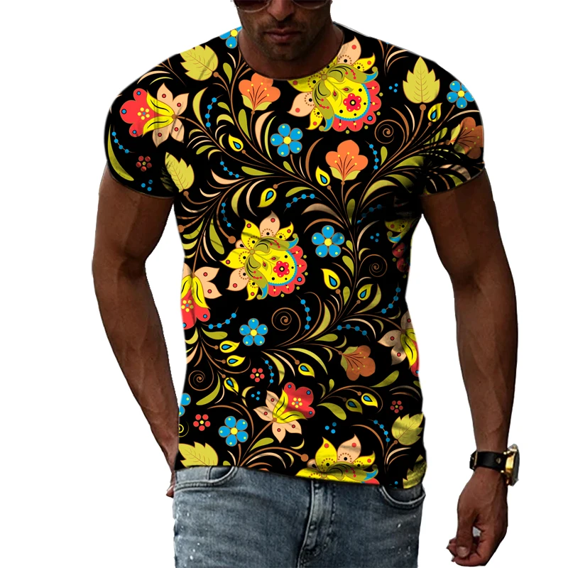Summer Unisex Gorgeous Flowers graphic t shirts Men Fashion Casual Personality Print T-shirt Original Plant Pattern O-neck Tees