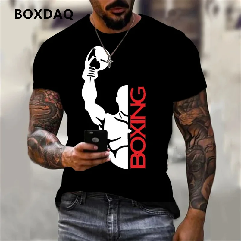 Short Sleeve Men's Sports T-Shirts Boxing Fight Workout Casual Sporty Tops 3D Print Street Style O-Neck Tee Plus Size 6XL