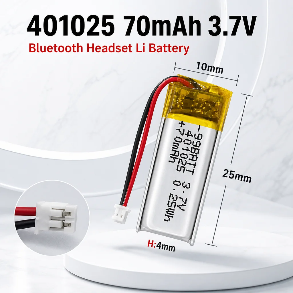 Lithium Polymer Battery 401025 3.7V 70mAh  LiPo Cell For Bluetooth Headset Voice Recorder Handheld Fan Selfie Stick
