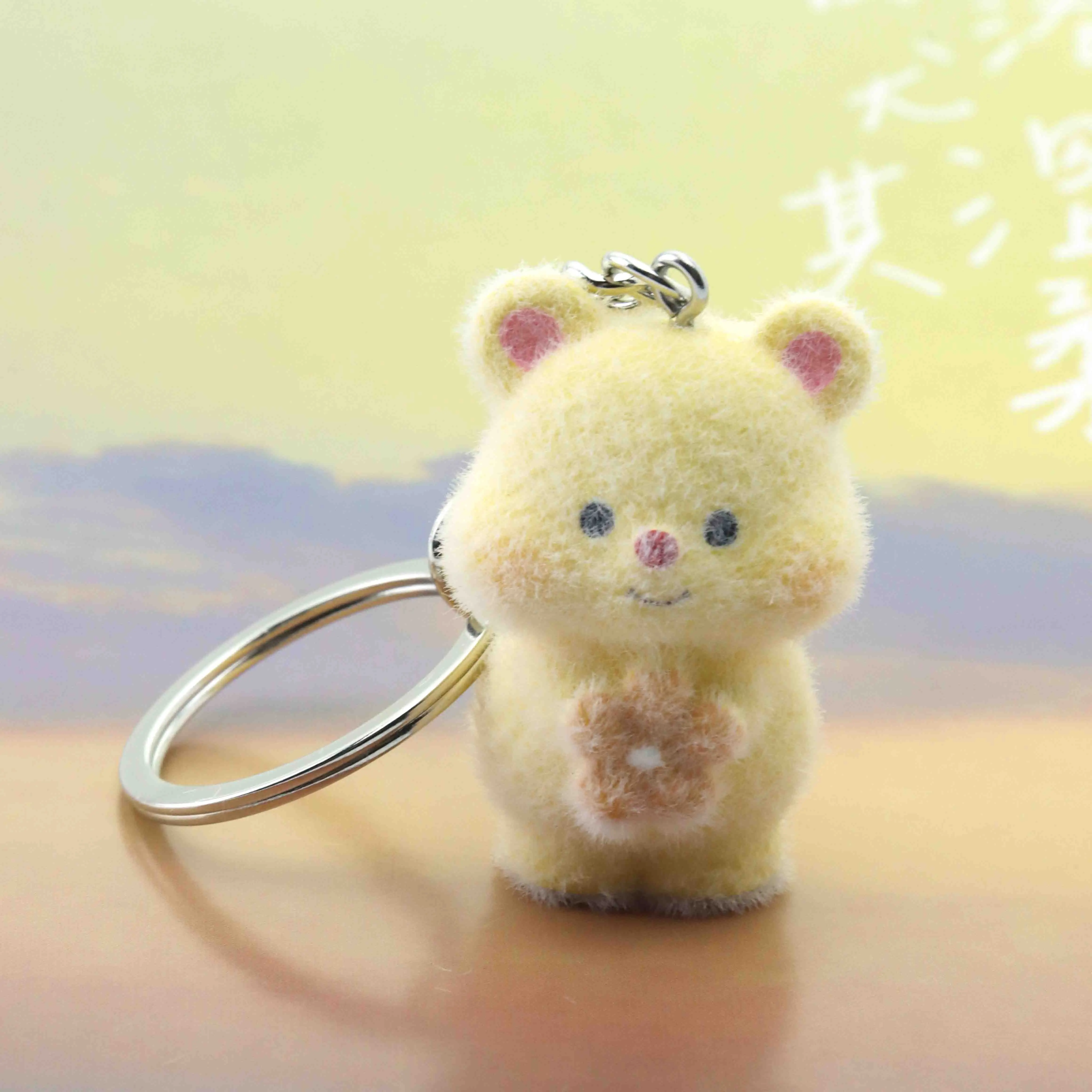 1pcs Resin Flocking Charms Bear Keychain For Jewelry Making Can Be Given To Friends To Decorate School Bags And Car Pendants