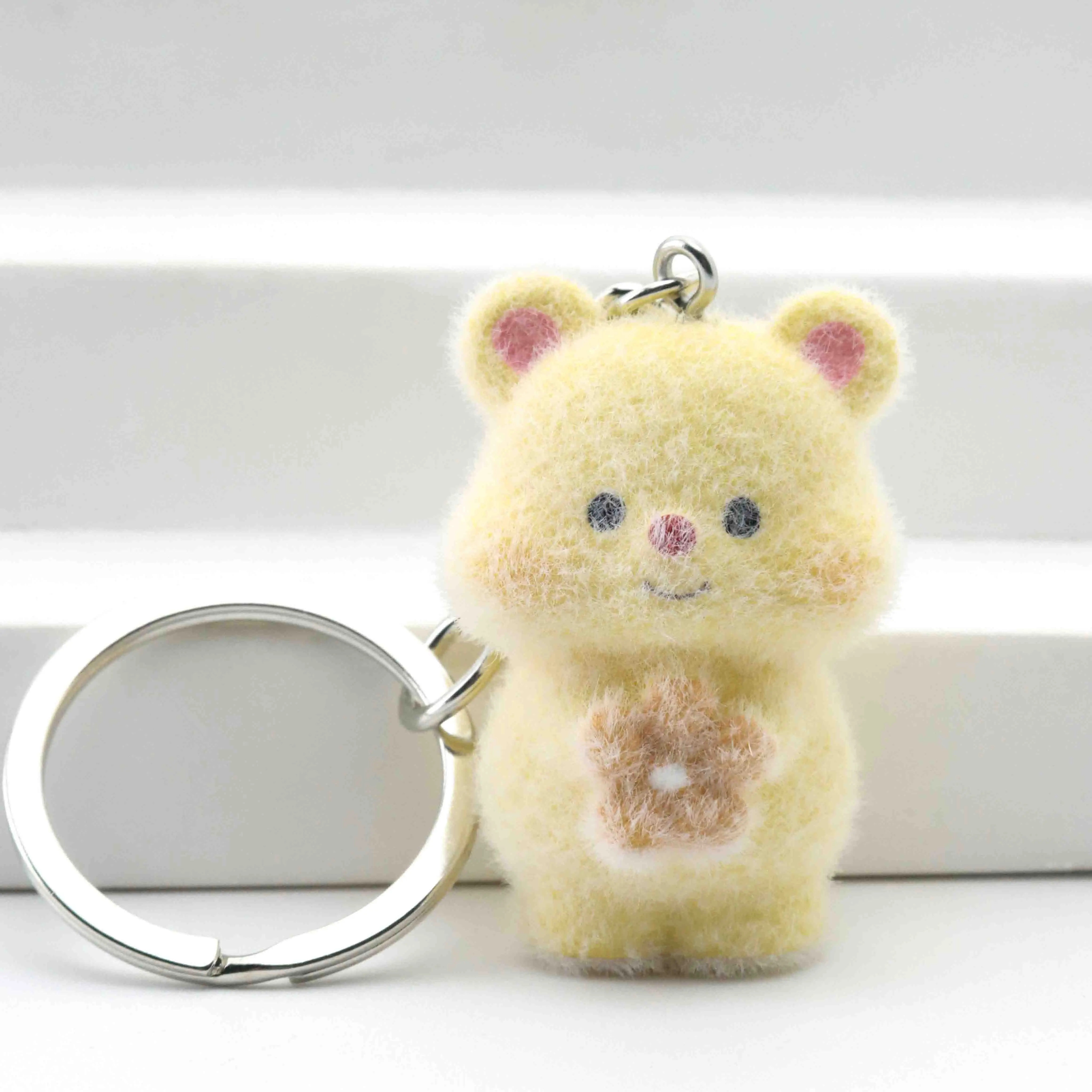 1pcs Resin Flocking Charms Bear Keychain For Jewelry Making Can Be Given To Friends To Decorate School Bags And Car Pendants