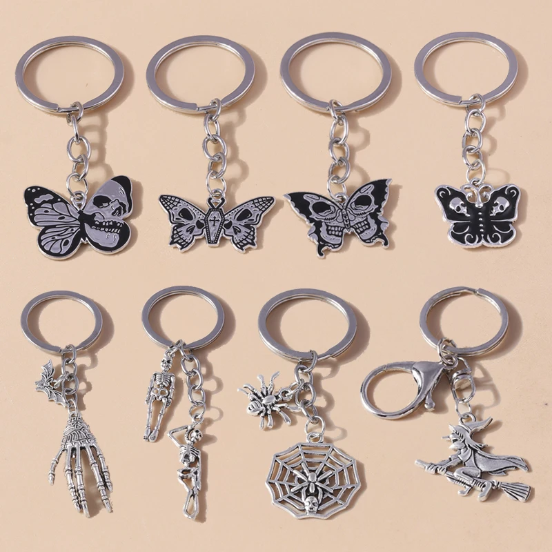 Creative Skull Butterfly Keychain Metal Punk Bat Key Ring Pendants for Car Key Holder Handbag Decor Charms Jewelry Gifts