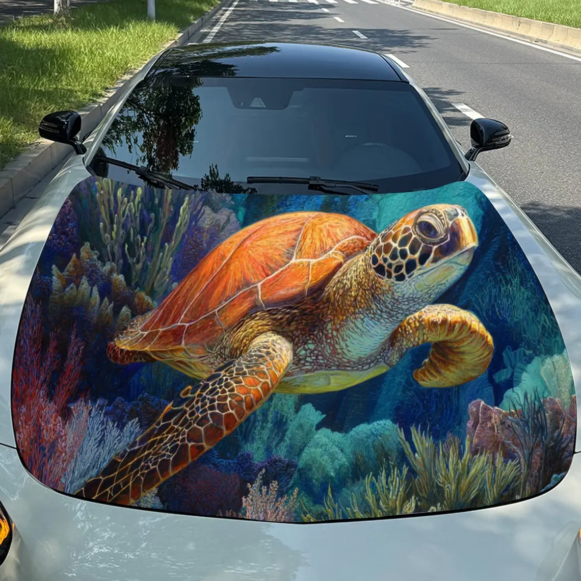 Charming Sea Turtle Car Hood Stickers - Self-Adhesive, Waterproof and Durable Vinyl Wrap, Decorate And Protect Your Car, Fit For