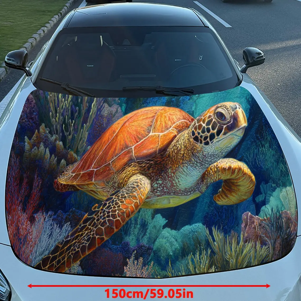 Charming Sea Turtle Car Hood Stickers - Self-Adhesive, Waterproof and Durable Vinyl Wrap, Decorate And Protect Your Car, Fit For