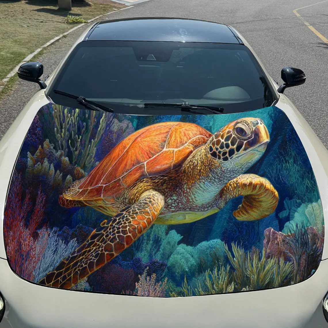 Charming Sea Turtle Car Hood Stickers - Self-Adhesive, Waterproof and Durable Vinyl Wrap, Decorate And Protect Your Car, Fit For