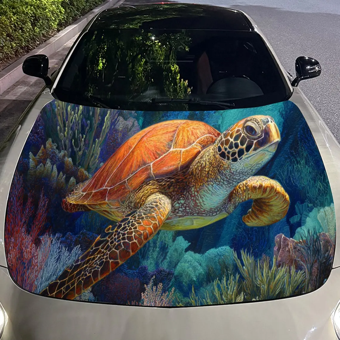 Charming Sea Turtle Car Hood Stickers - Self-Adhesive, Waterproof and Durable Vinyl Wrap, Decorate And Protect Your Car, Fit For