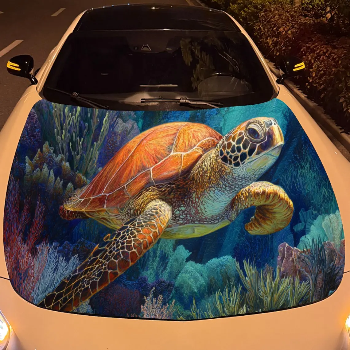 Charming Sea Turtle Car Hood Stickers - Self-Adhesive, Waterproof and Durable Vinyl Wrap, Decorate And Protect Your Car, Fit For