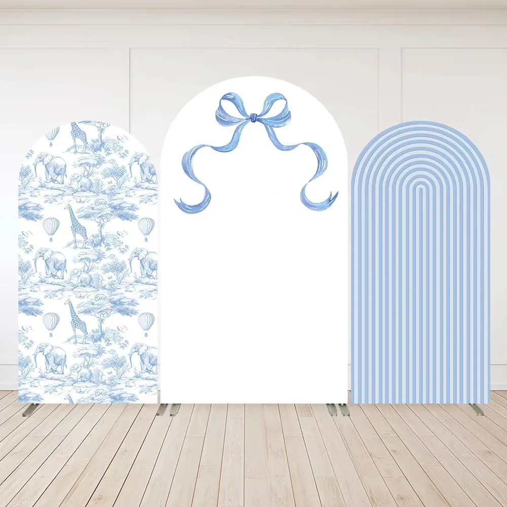 LS Custom 2-Sided Blue Bow Pink Stripes Animal Kids Birthday Party Baby Shower Cover Chiara Arch Background Decor Backdrop