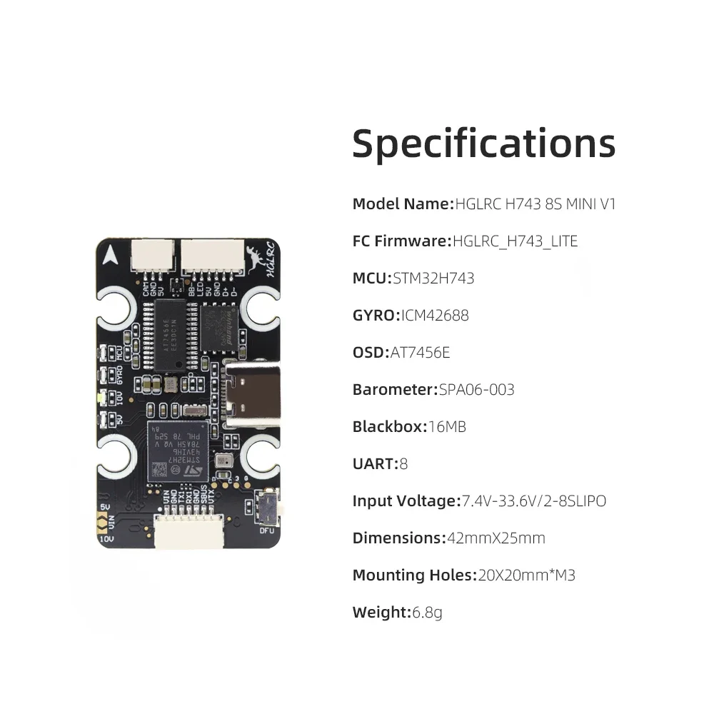 SkyDElHGLRC H743 8S MINI V1 Flight Controller