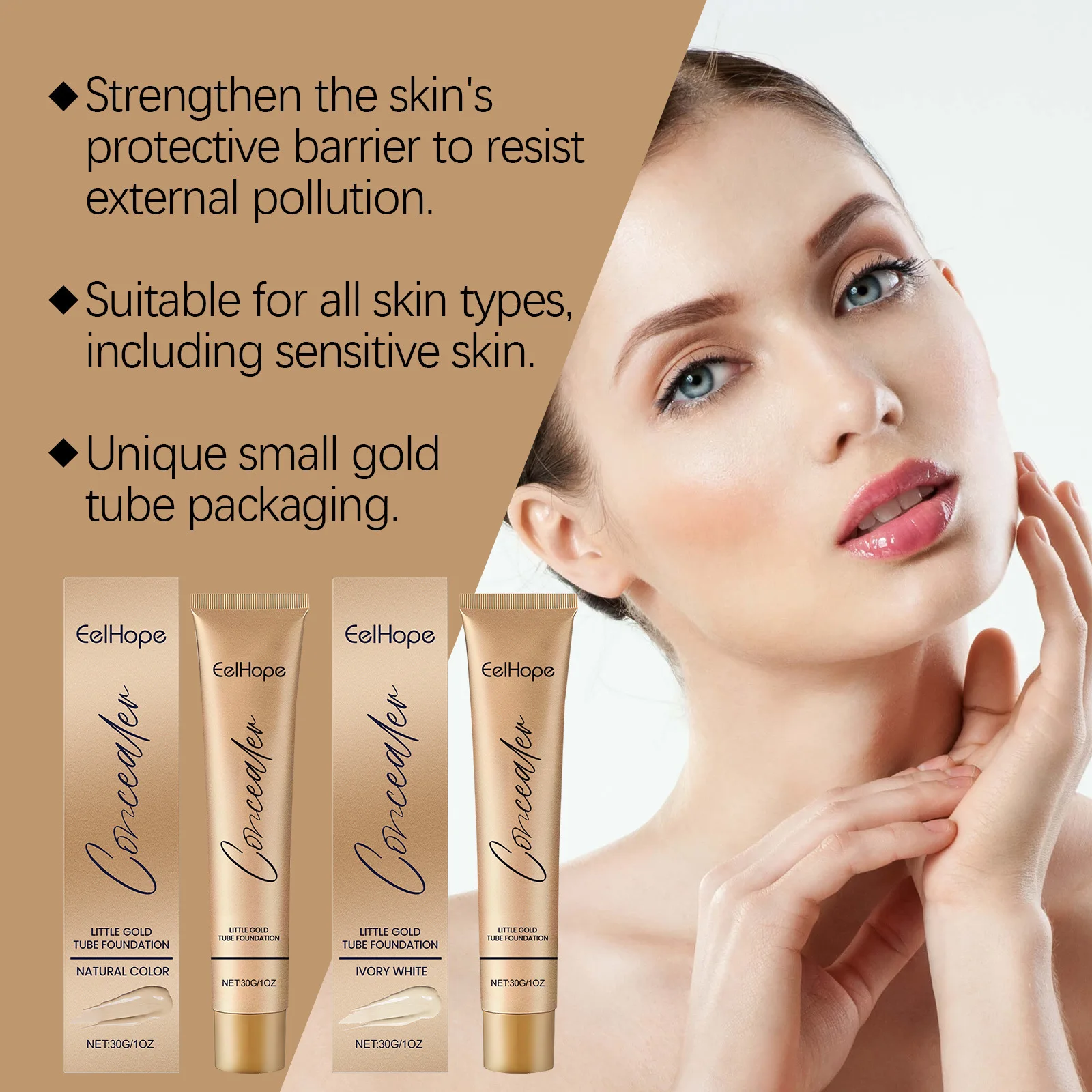 Small Gold Tube Concealer Foundation Balm Cover Acne Scars Freckle Tattoo Redness Dark Circles Waterproof Durable Liquid Makeup