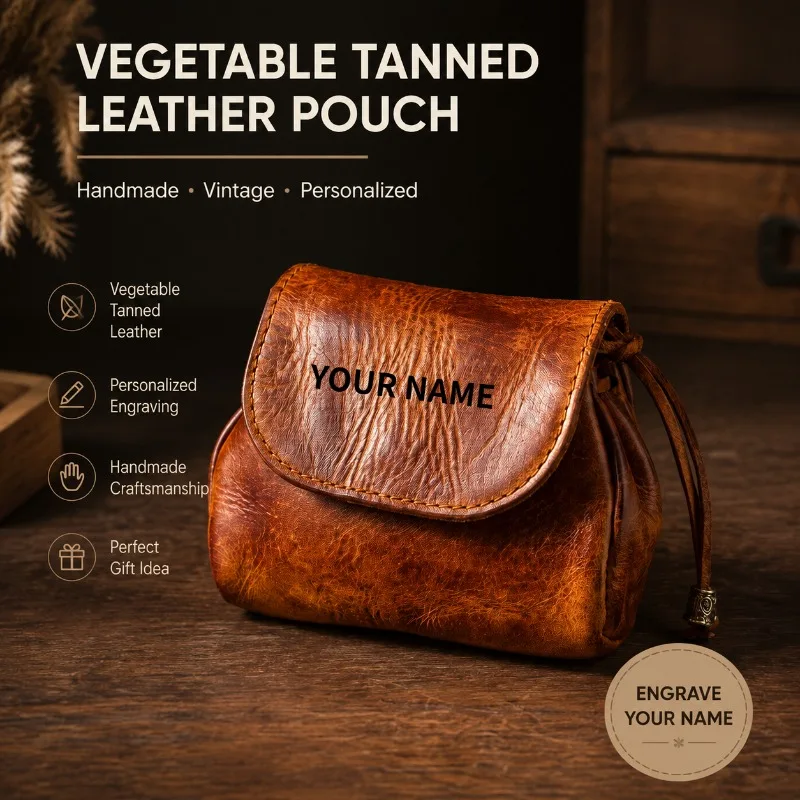 Handmade Vintage Leather Coin Purse Vegetable Tanned Keychain Wallet Personalized Earphone Storage Pouch Retro Mini Organizer