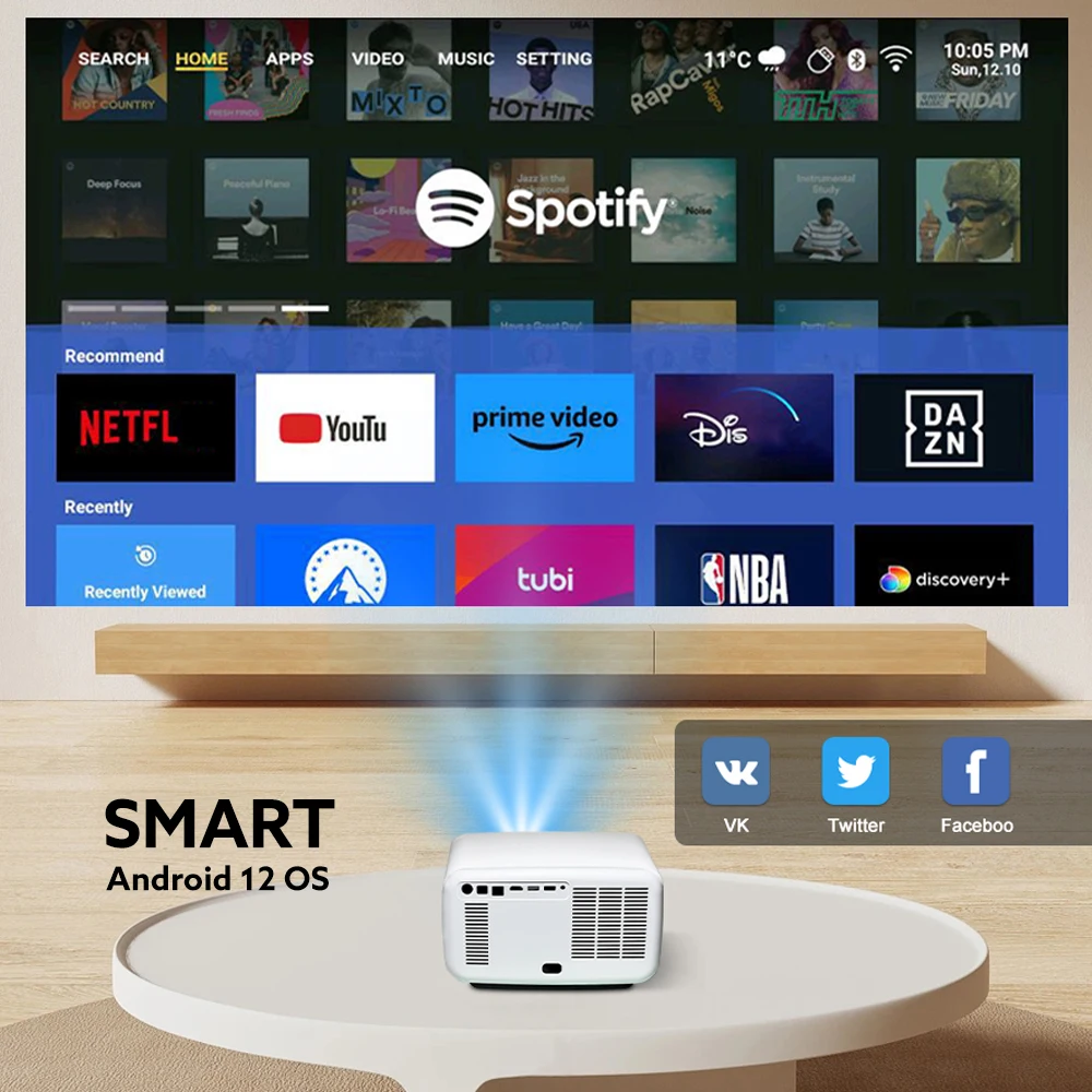 D9W Ultra 3000 ANSI High Brightness 4K Video Beam Projector For Home Theater 1080P Android 12 Smart 3+128G LED Cinemas