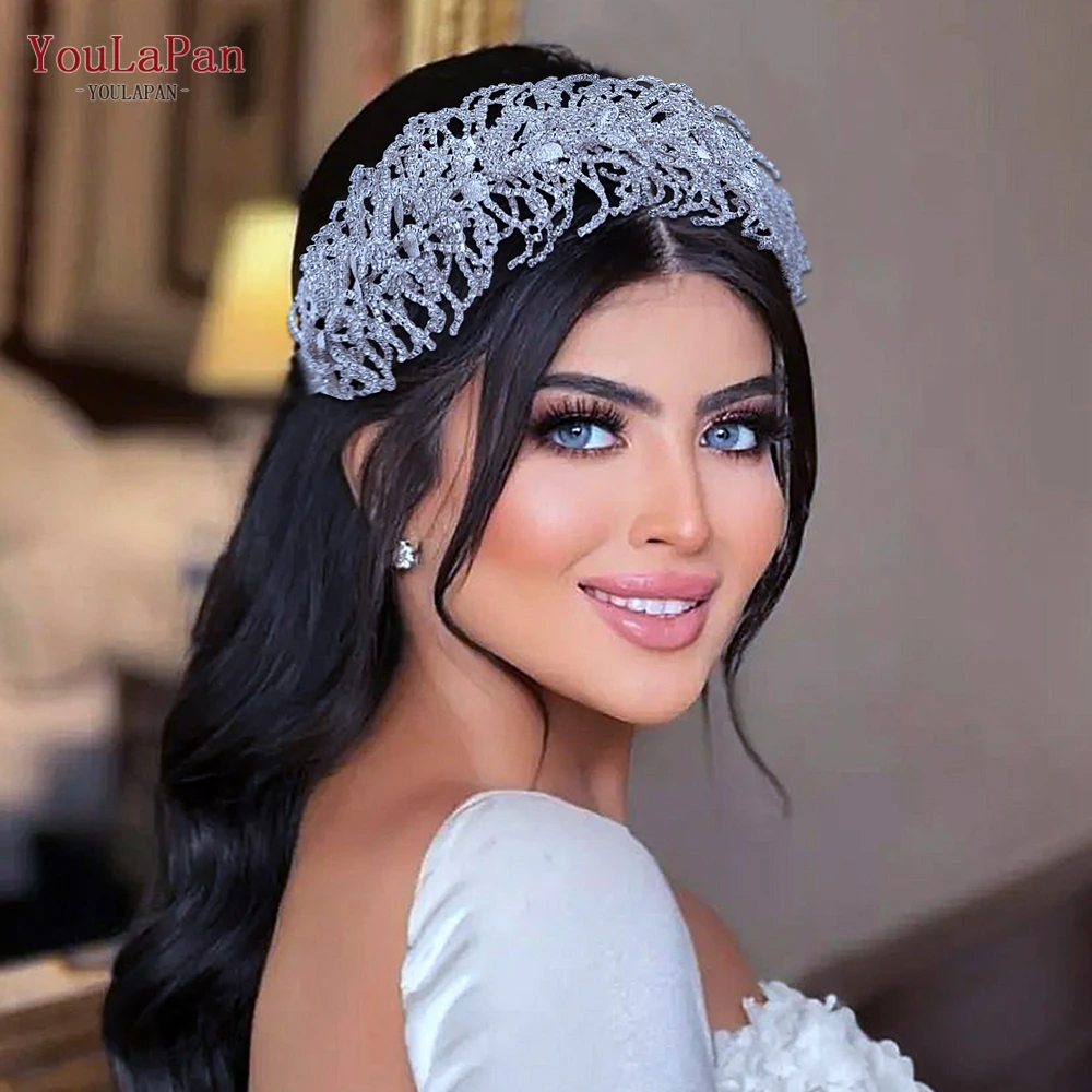 YouLaPan Shiny Rhinestones Headband Bridal Headpiece Wedding Hair Accessories for Bride Women Tiara Handmade Hair Jewelry HP386