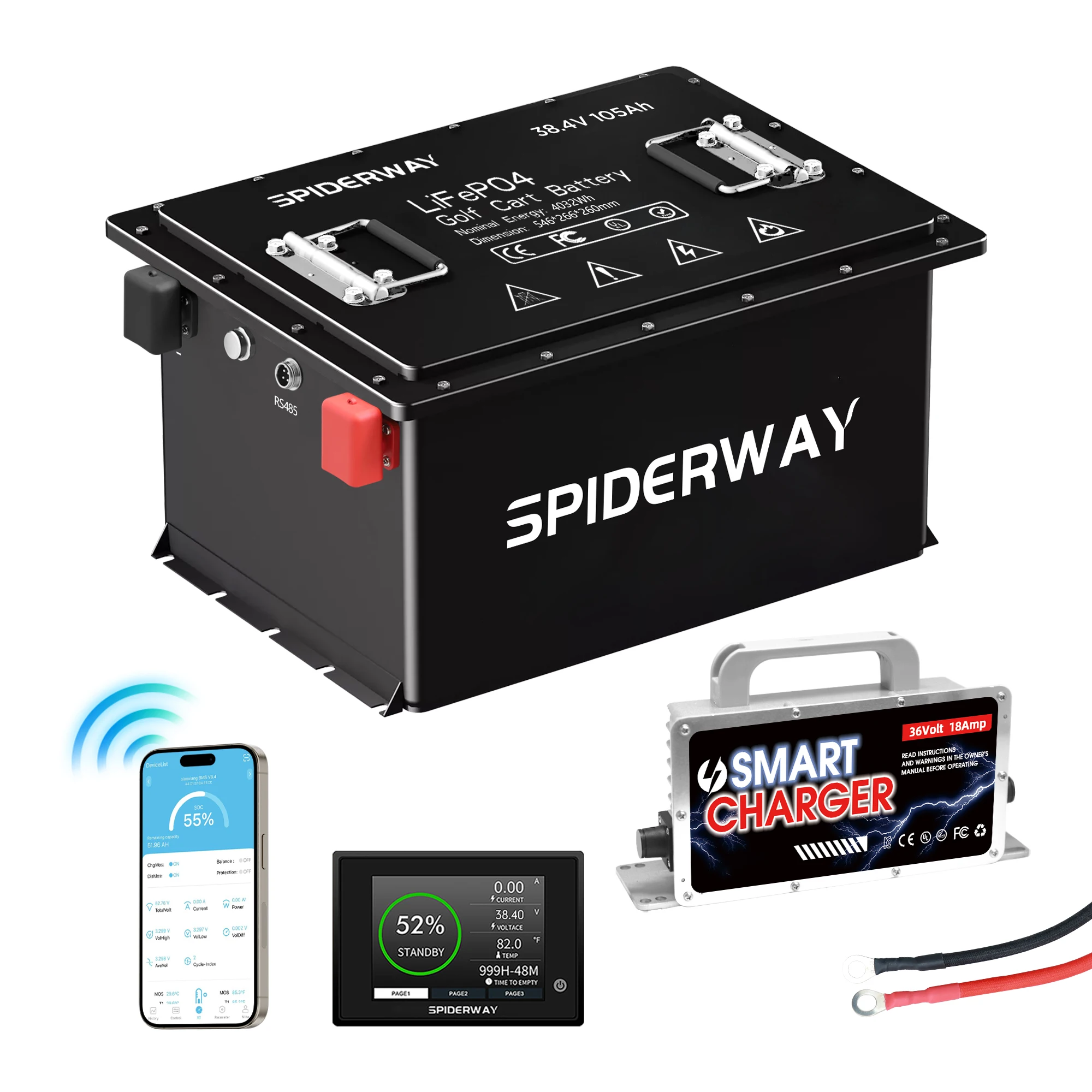 36V(38.4) 105Ah Golf Cart LiFePO4 Lithium Battery With 36V 25A Fast Charger for Golf Cart Sloar Marine Off-Grid