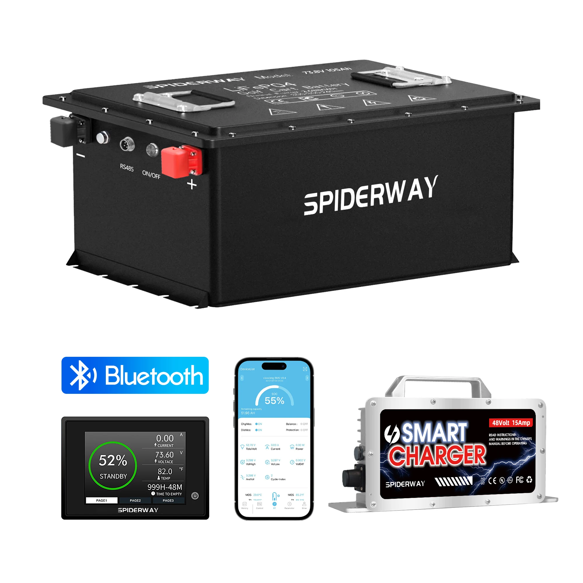 72V 105Ah LiFePO4 Lithium Battery With 72V 25A Fast Charger for GEM ICON Golf Cart