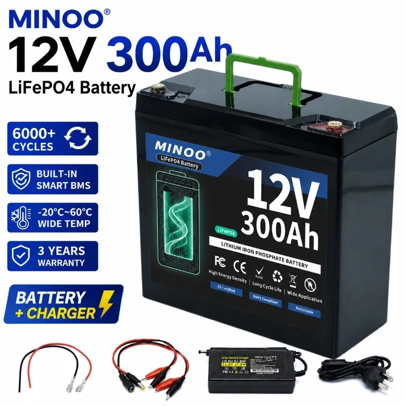 12V 300Ah LiFePO4 Battery Free Charger Built-in 300A BMS 6000+ Cycles Rechargeable Lithium Battery Fast Ship from EU
