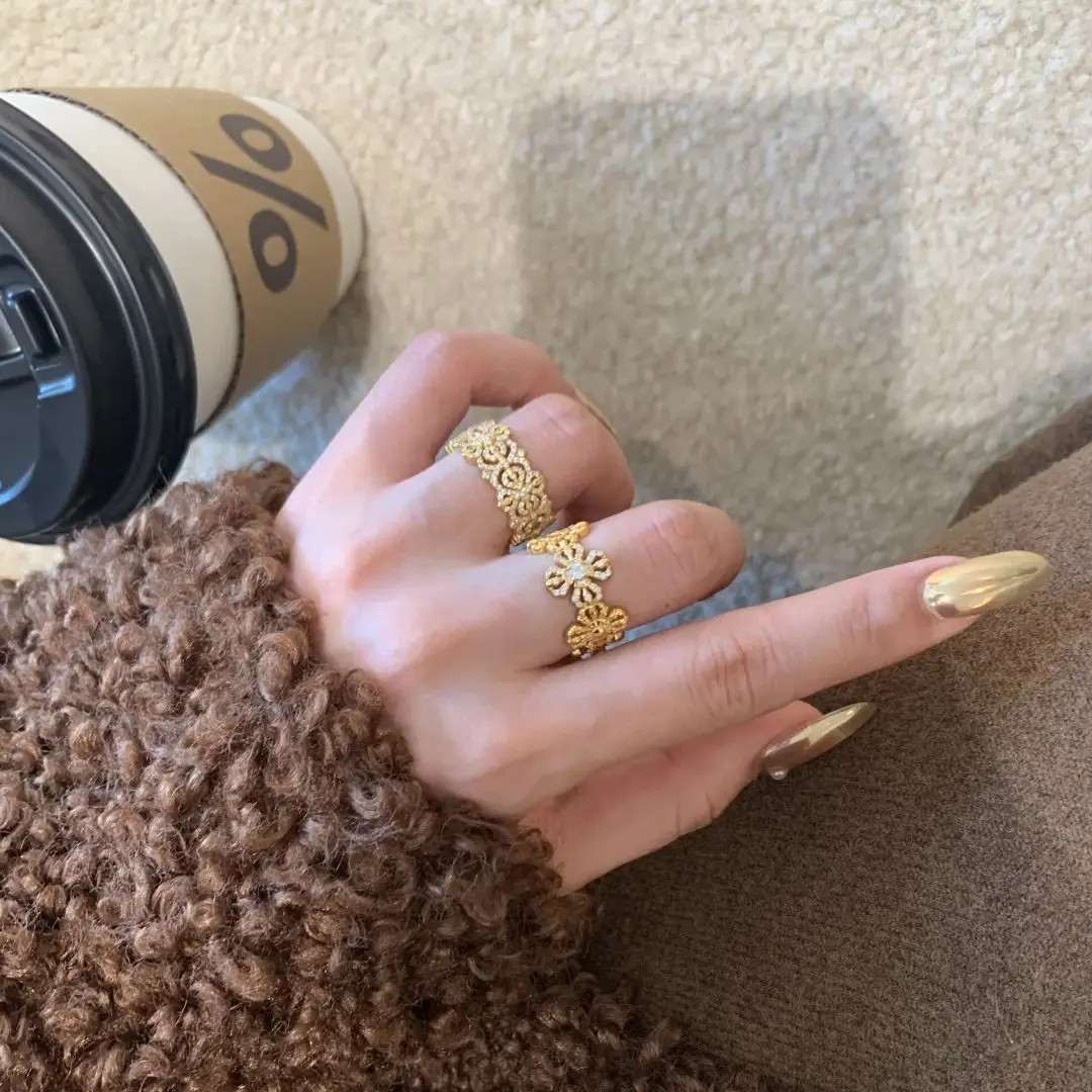 Gold Cross Vajra Pestle Silver Ring Light Luxury Premium Niche Design Micro Cross Ring Female